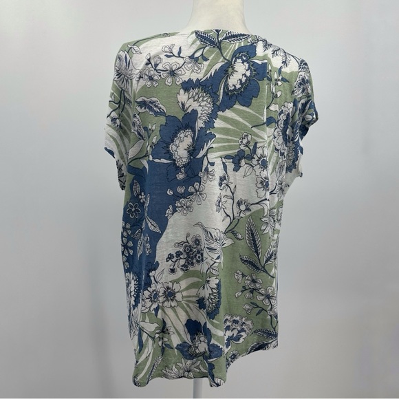 H by Halston 100% Linen Cap Sleeve Floral Shirt XL - Picture 7 of 9